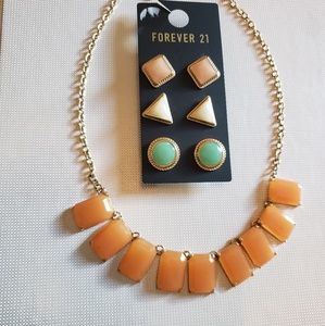 Orange necklace and xxl earring set